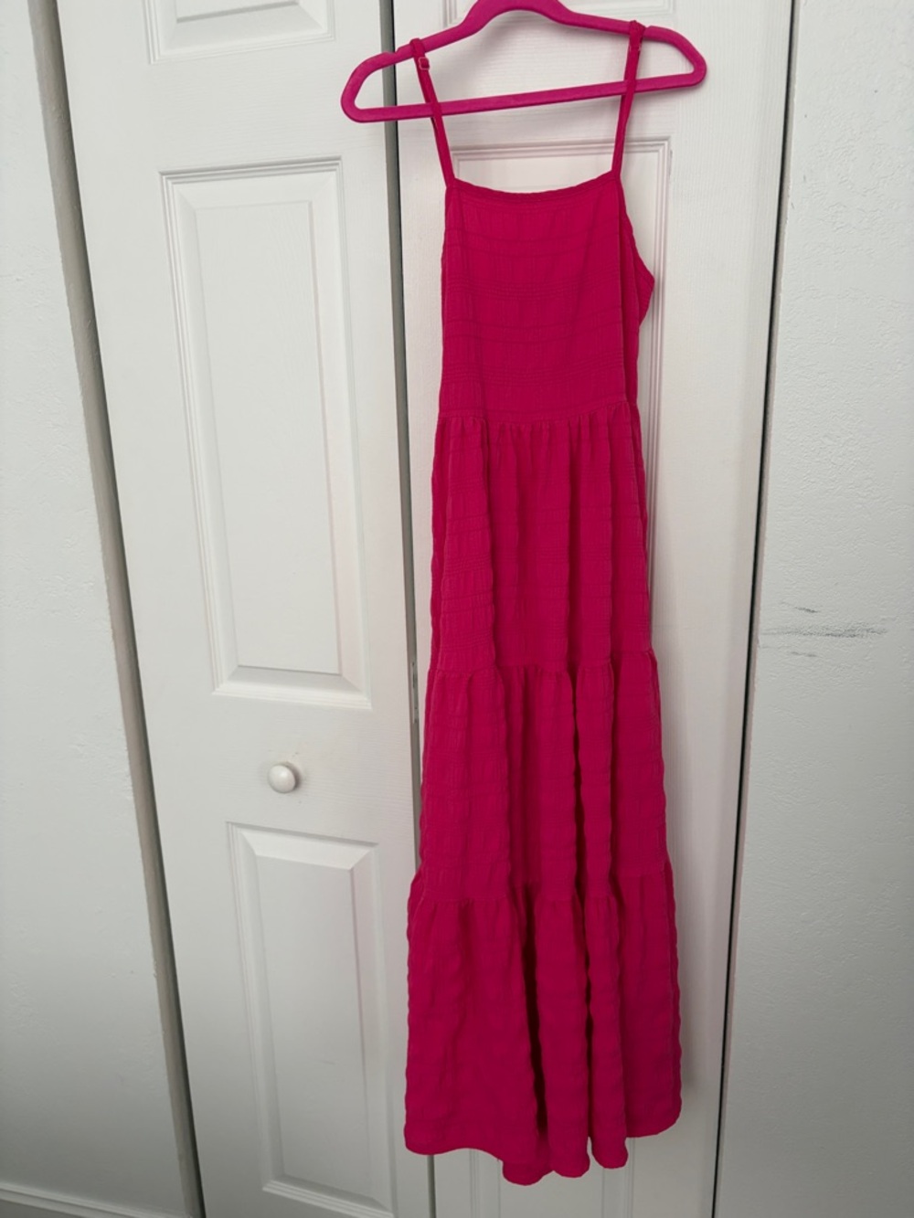 SHEIN Hot Pink Tiered Maxi Dress with Spaghetti Straps